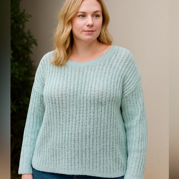 Talbots Light Blue Green Crew Neck Sweater Size 3X Loose Airy Comfy Versatile - Picture 3 of 9